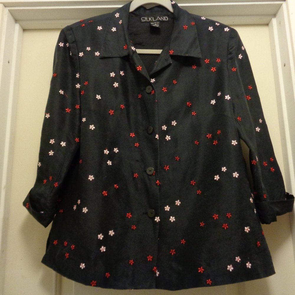 SILKLAND SILK NAVY EMBROIDERED BLOUSE 10